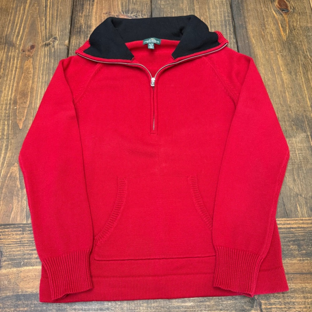 Lauren Ralph Lauren Red Quarter Zip Cotton Sweater Womens XL Kangaroo Pocket